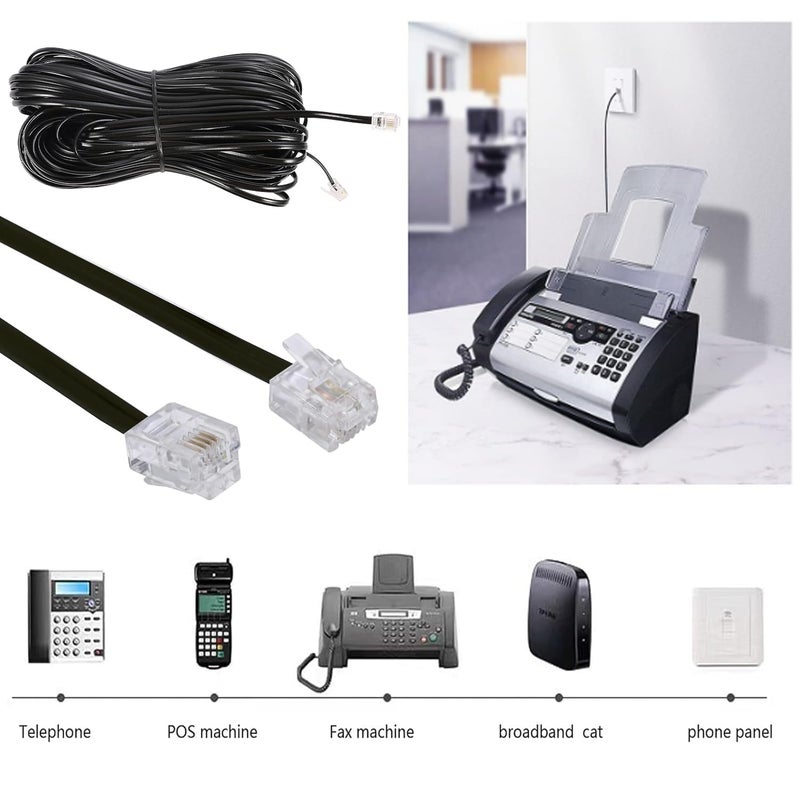 Seefeful 100 Feet Long Telephone Extension Cord Phone Cable Line Wire, with Standard RJ11 Plug and 1 in-Line Couplers and 30 Cable Clip Holders-Blac (Black 100FT) - Image 3